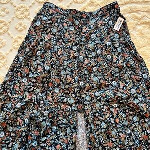 Floral Black Skirt Maxi Button Down